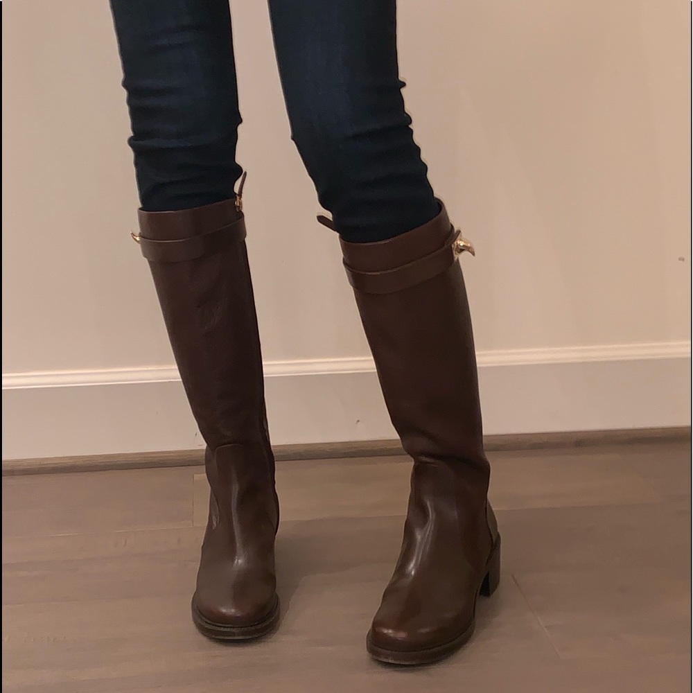 Brown boots. Givenchy tall boot with shark lock.